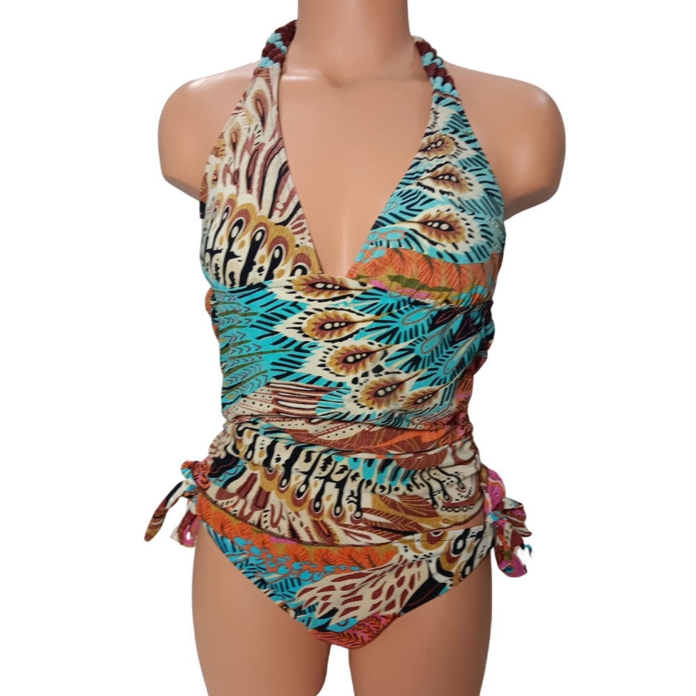 Lucky Brand Tankini 2 Piece Small Halter Top Medium Bikini Bottom Swimsuit